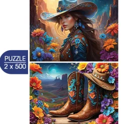 Bluebird Puzzle 2 Puzzles - Cowgirl and Boots - Far West Collection*Femme Hommes Et Femmes|Montagnes