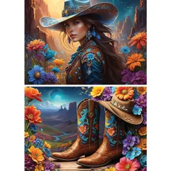 Bluebird Puzzle 2 Puzzles - Cowgirl and Boots - Far West Collection*Femme Hommes Et Femmes|Montagnes