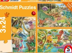 Schmidt Spiele 3 Puzzles - Les Dinosaures s'Amusent*Enfant Dinosaures|Dès 4 Ans : 21 À 30 Pièces