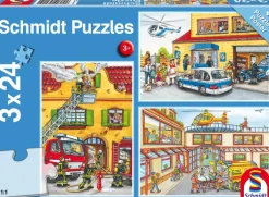 Schmidt Spiele 3 Puzzles - Pompiers et Secours*Enfant Pompiers, Police, Secours|Dès 4 Ans : 21 À 30 Pièces