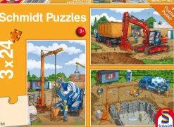 Schmidt Spiele 3 Puzzles - Sur le Chantier*Enfant Puzzles Pour Enfants|Dès 4 Ans : 21 À 30 Pièces