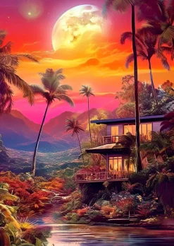 Enjoy Puzzle Charmant Crépuscule* Soleil, Lune|Cottages Et Châlets