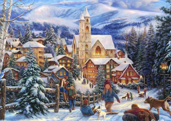 Grafika Chuck Pinson - Chuck Pinson - Sledding To Town*Femme/Enfant De 2 000 Pièces|De 2 000 Pièces