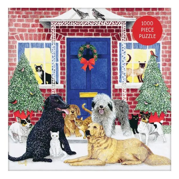 Galison Cottage de Noël - Puzzle Boîte Carré de 1000 pièces* Chiens|Cottages Et Châlets