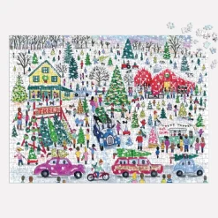 Galison Ferme d'Arbres de Noël - Puzzle Étincellant de 1000 Pièces*Femme Noël|Neige