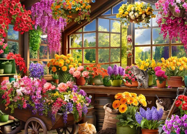 Bluebird Puzzle La Cabane de Rempotage* Chats|Forêts, Fleurs Et Jardins