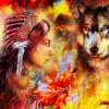 Grafika La Femme Indienne et le Loup*Femme Loups|Hommes Et Femmes