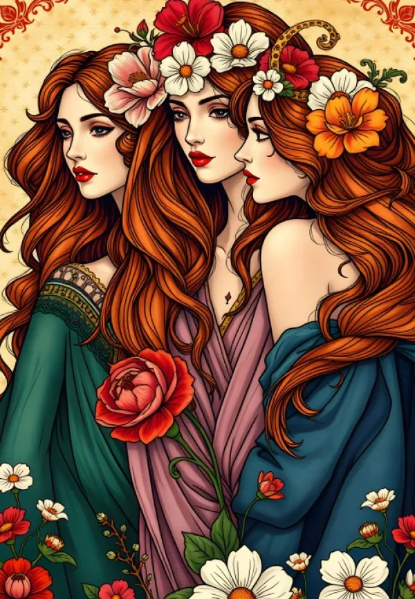 Alipson Puzzle Les Trois Muses aux Fleurs*Femme Hommes Et Femmes|Forêts, Fleurs Et Jardins