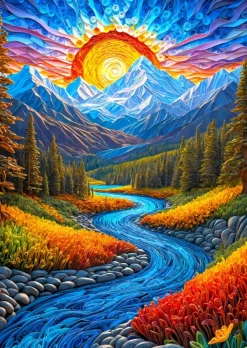 Enjoy Puzzle Paysage de l'Aube* Soleil, Lune|Montagnes