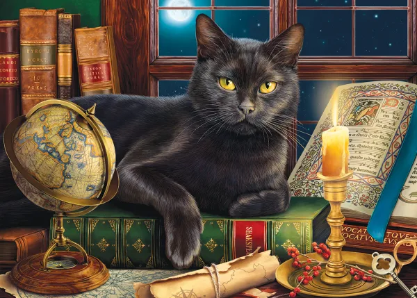 SunsOut Pièces XXL - Black Cat by Candlelight*Enfant Chats|De 500 À 999 Pièces