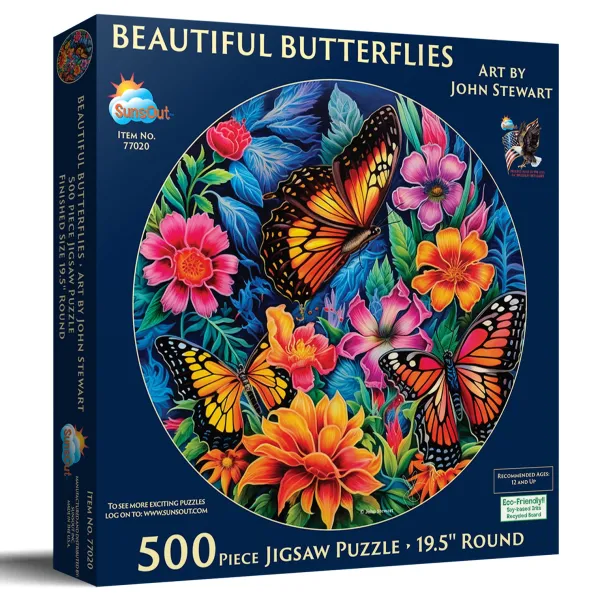 SunsOut Pièces XXL - Les Beaux Papillons*Enfant Rond|Forêts, Fleurs Et Jardins