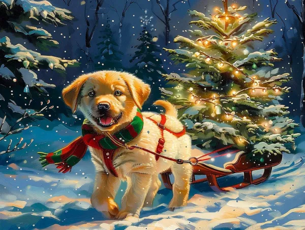 SunsOut Pièces XXL - Livraison de Sapin*Femme/Enfant Chiens|Noël