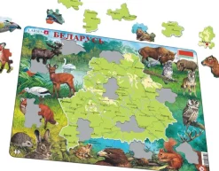 Larsen Puzzle Cadre - Carte et Faune de la Biélorussie (Russe)*Enfant Cadre|Puzzles Pour Enfants