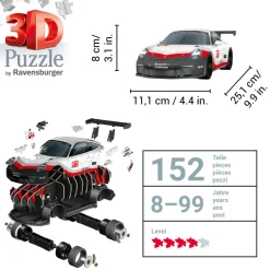 Ravensburger Puzzle 3D - Porsche 911 GT3 Cup (avec grille)*Enfant 3D|À Partir De 9 Ans