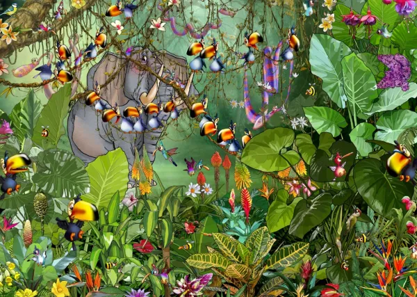 Grafika Ruyer François - François Ruyer - La Jungle 2* Éléphants|Animaux Sauvages