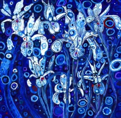 Grafika Sally Rich - Blue Iris* Carré|Forêts, Fleurs Et Jardins